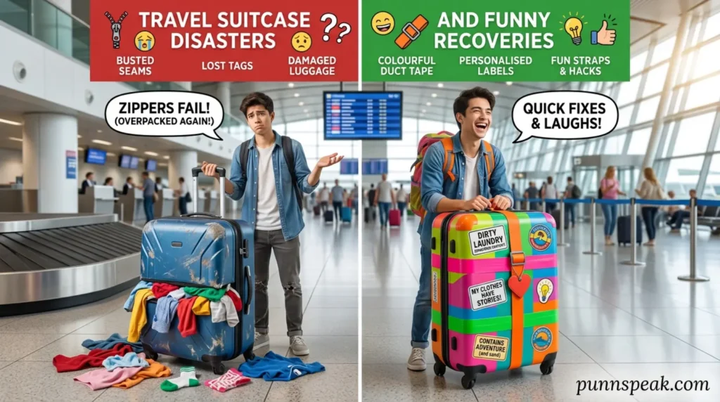 Travel suitcase disasters and funny recoveries
